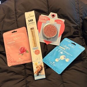 Rose Water Facial Mask - Pink , collagen mask- blue, ear candles and compact